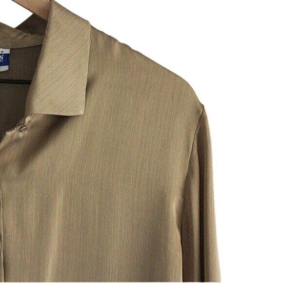 Vintage Pendleton Button Front Long Sleeve Silky Blouse Olive Green 8 - Picture 2 of 5